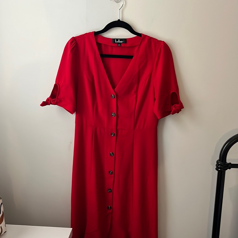 Button Front Red Dress - Picture 3 of 5
